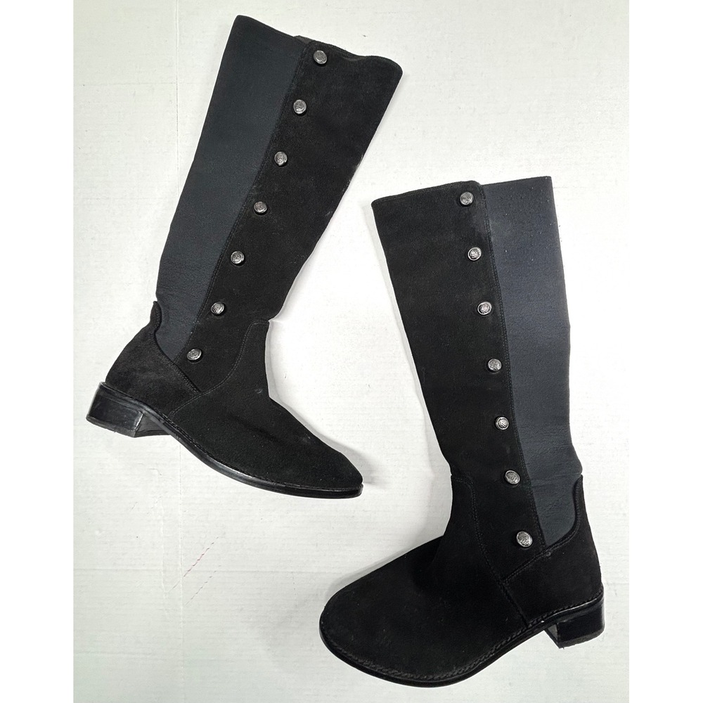 Vince Camuto Black Suede Knee High Riding Boots Womens 9.5 M Steampunk Military‎